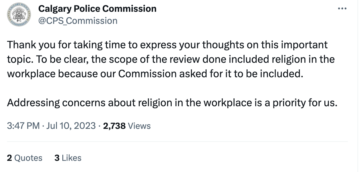 Thank you for taking time to express your thoughts on this important topic. To be clear, the scope of the review done included religion in the workplace because our Commission asked for it to be included.  Addressing concerns about religion in the workplace is a priority for us.